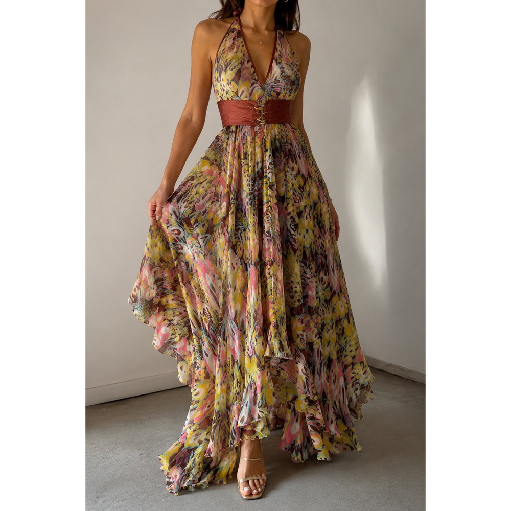 Deadstock Heatherette Silk Maxi Dress Y2K Prom Whimsigoth Rare Sz 4